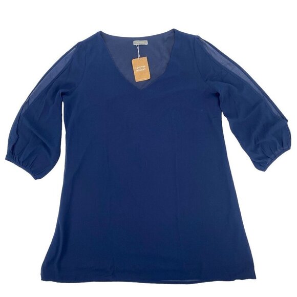 Shy Velvet Women’s Size XXL Navy V-Neck Pullover Chiffon Cutout Sleeve Dress NWT - Picture 1 of 12